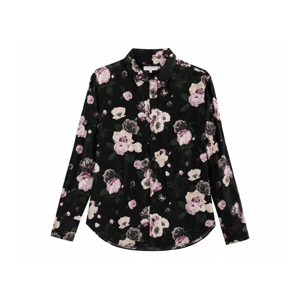 Equipment Femme 100% Silk Floral Button Up Blouse Black Pink S - Picture 2 of 8